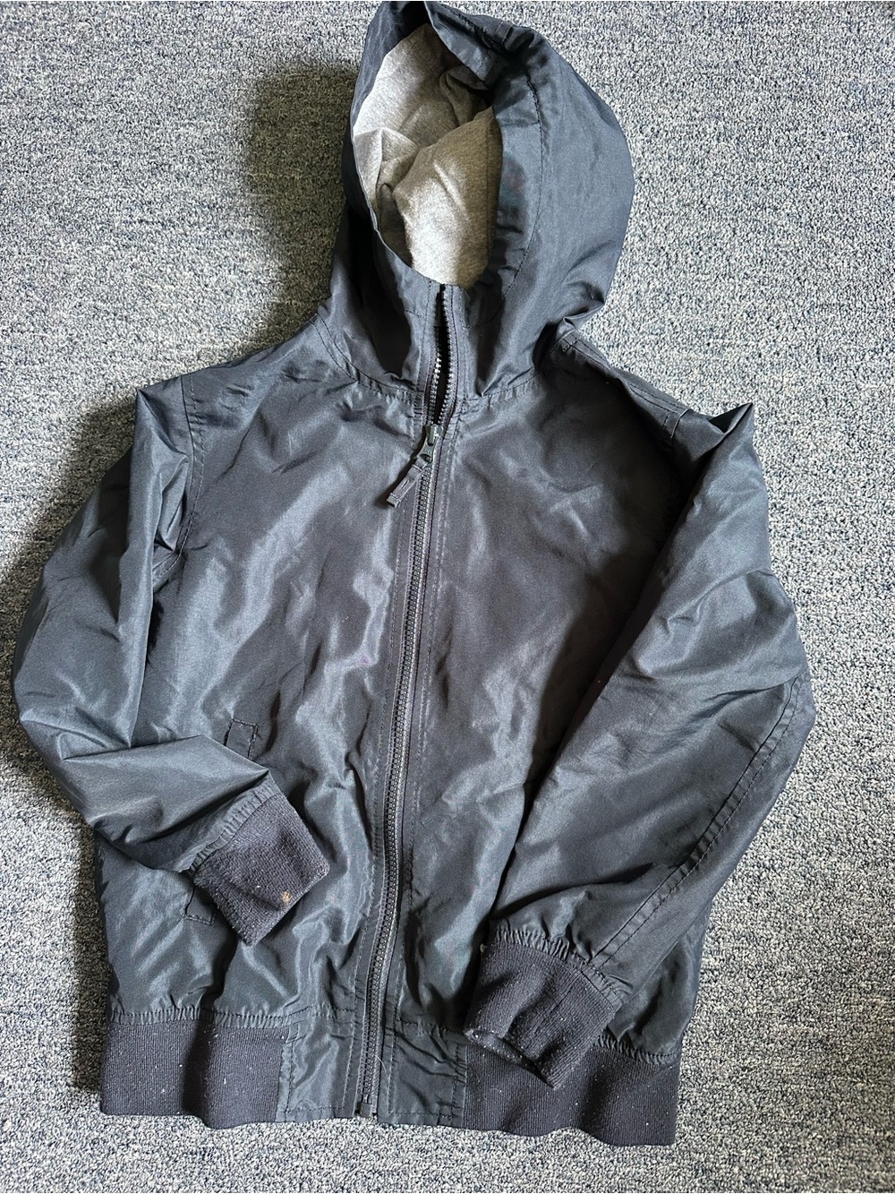 Place Black Hooded Windbreaker Jacket with Gray Lining